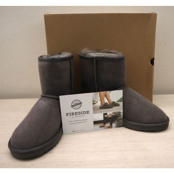 Fireside x Dearfoams 31013 Women's Sz 7 Gray Genuine Shearling Rosebery Booties - Picture 1 of 16
